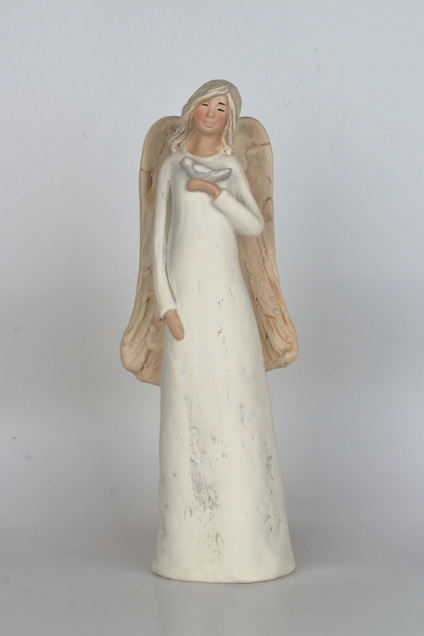 Soška anjela stojaci s vtáčikom 31cm