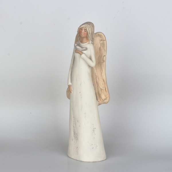 Soška anjela stojaci s vtáčikom 31cm