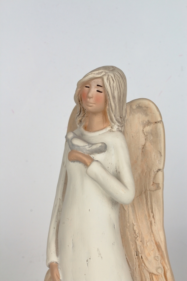 Soška anjela stojaci s vtáčikom 31cm