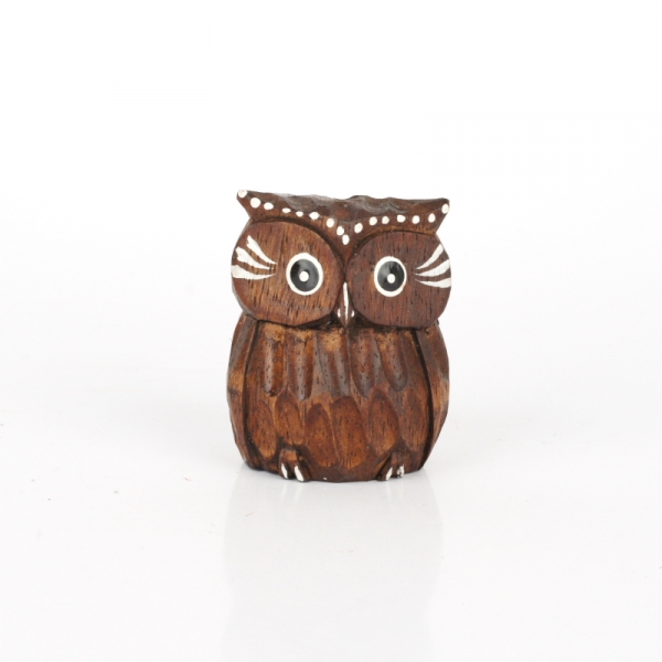 Soška drevená sova hnedá  6cm vyrezávaná