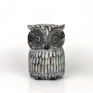 Soška drevená sova šedá 21cm