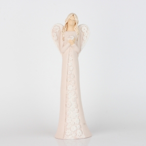 Soška sadrového anjela s kvetovanými šaty 37cm