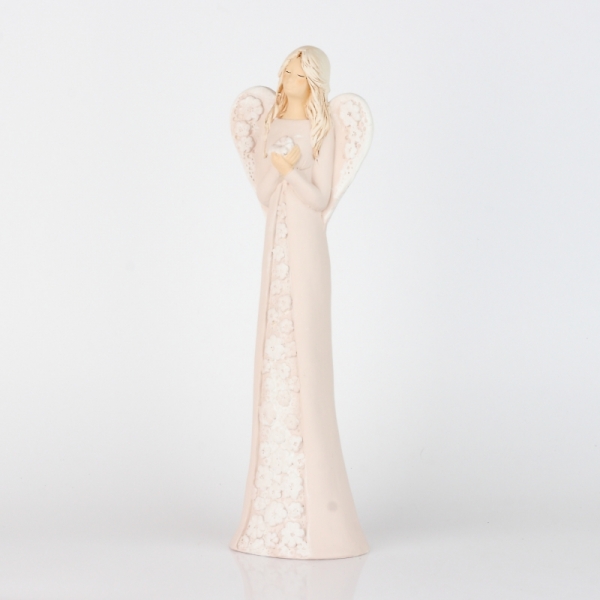 Soška sadrového anjela s kvetovanými šaty 37cm