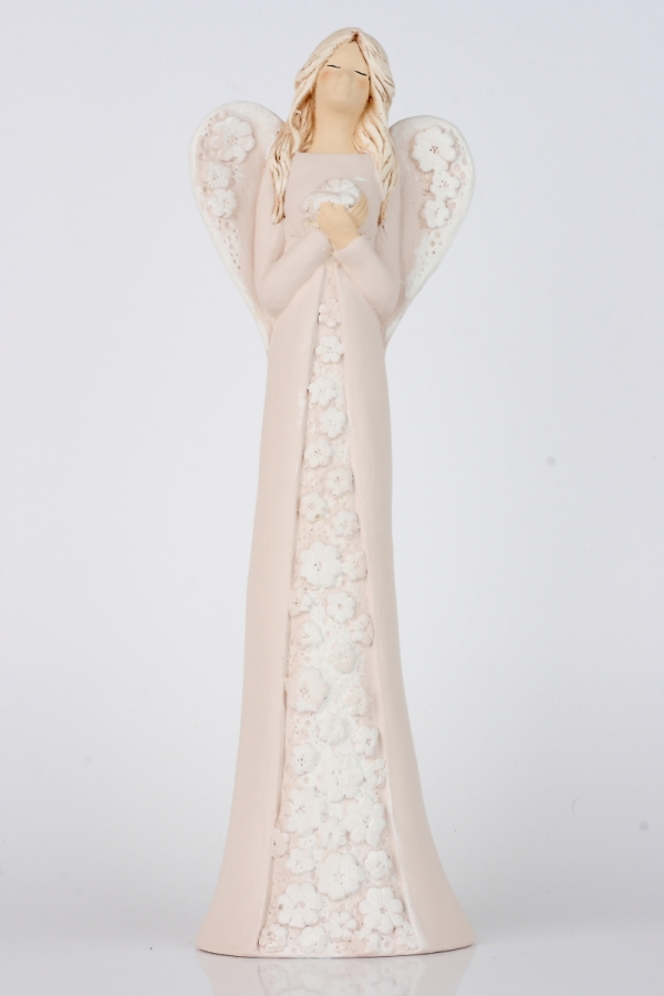 Soška sadrového anjela s kvetovanými šaty 37cm