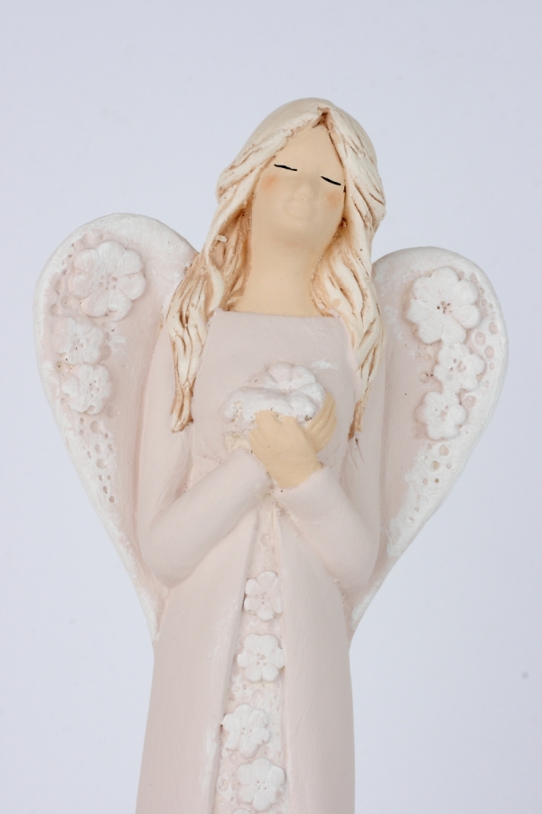 Soška sadrového anjela s kvetovanými šaty 37cm