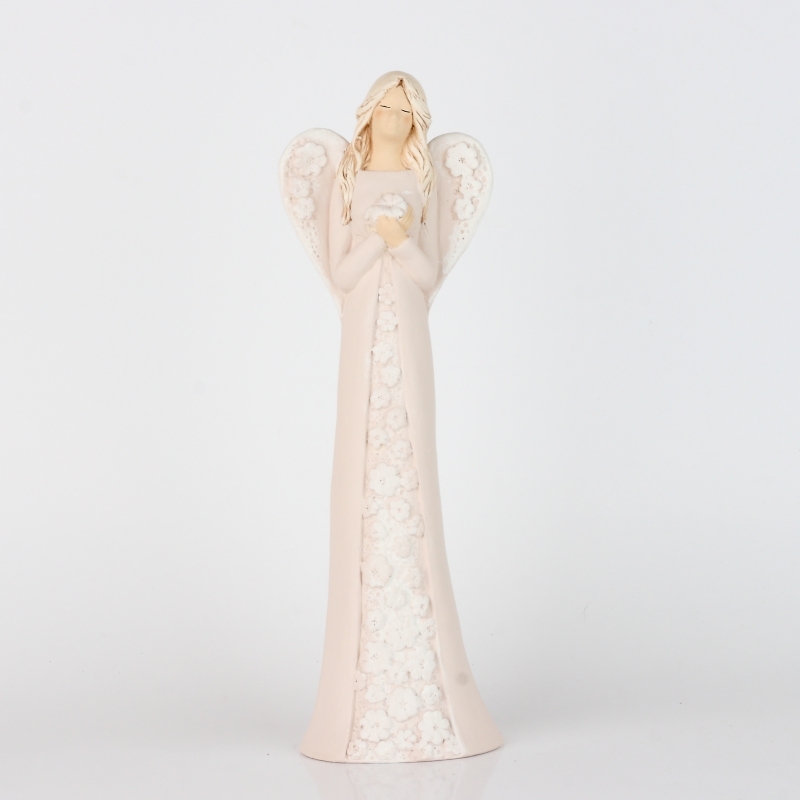 Soška sadrového anjela s kvetovanými šaty 37cm