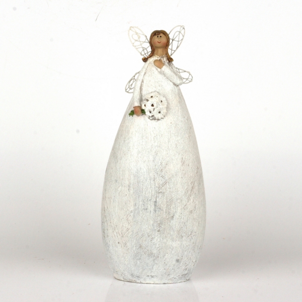 Soška víla v bielych šatách Ruka na srdci 27cm