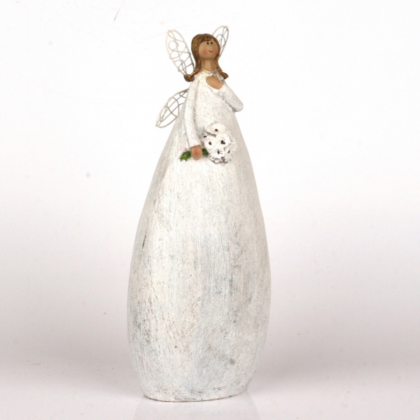 Soška víla v bielych šatách Ruka na srdci 27cm