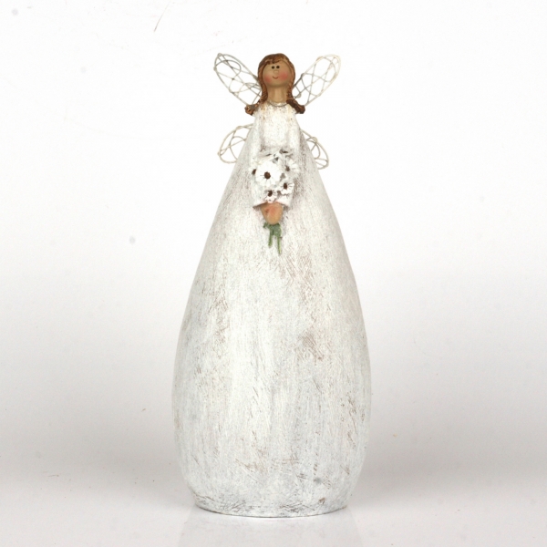Soška víla v bielych šatách s kyticou 27cm