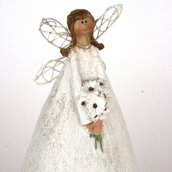 Soška víla v bielych šatách s kyticou 27cm