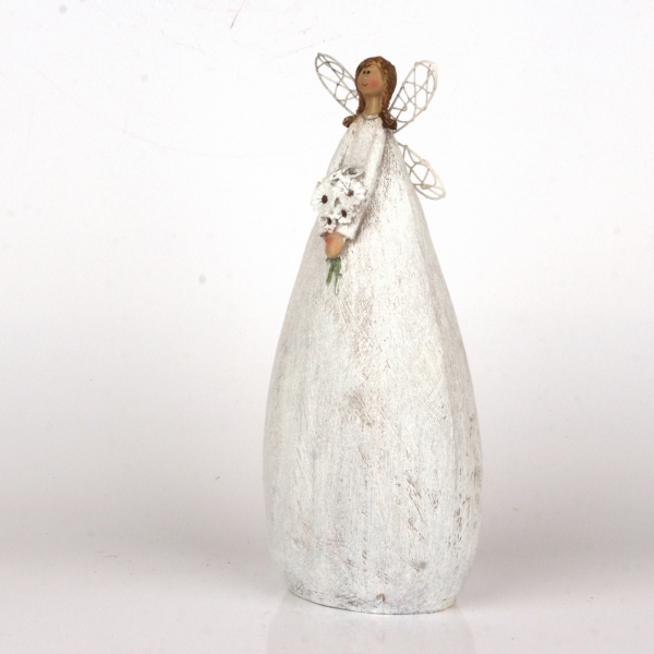 Soška víla v bielych šatách s kyticou 27cm