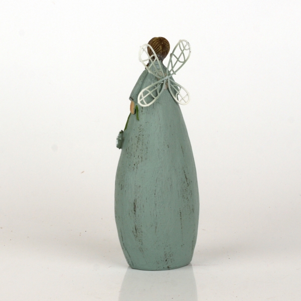 Soška víla v modrých šatách s květinou 15cm