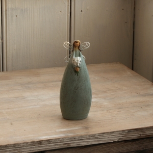 Soška víla v modrých šatách s kyticou 15cm