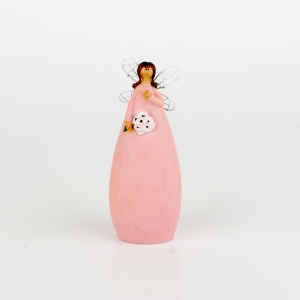 Soška víla v ružových šatách Ruka na srdci 15cm