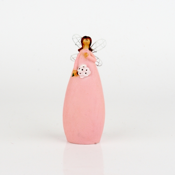 Soška víla v ružových šatách Ruka na srdci 15cm