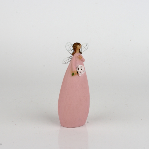 Soška víla v ružových šatách Ruka na srdci 15cm