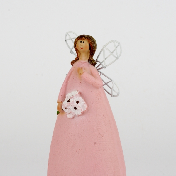 Soška víla v ružových šatách Ruka na srdci 15cm