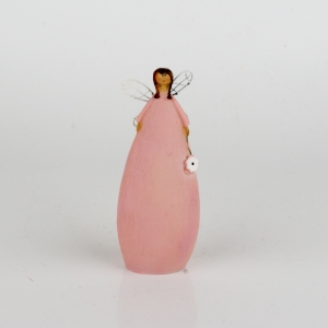 Soška víla v ružových šatách s kvetinou 15cm 