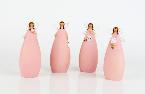 Soška víla v ružových šatách s kvetinou 15cm