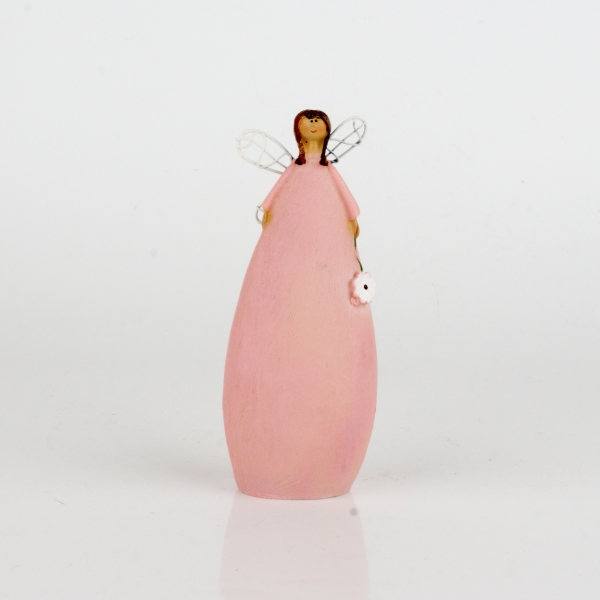 Soška víla v ružových šatách s kvetinou 15cm