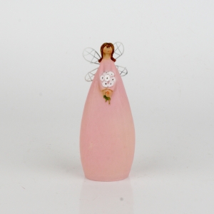 Soška víla v ružových šatách s kyticou 15cm