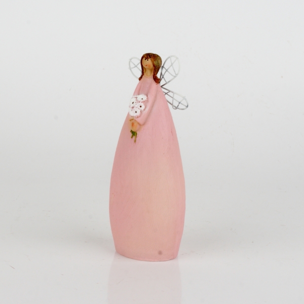 Soška víla v ružových šatách s kyticou 15cm