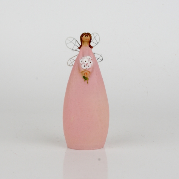 Soška víla v ružových šatách s kyticou 15cm