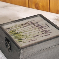 Šperkovnica drevená - motív levanduľa 13x13x8cm