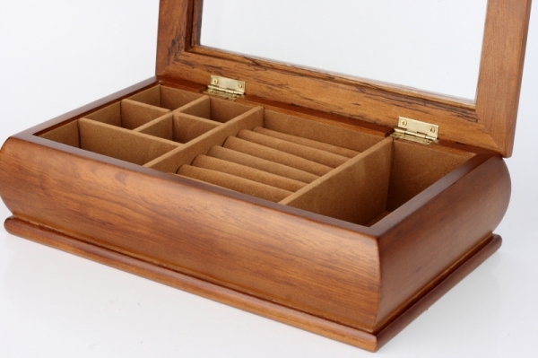 Šperkovnica drevená s preskleným poklopom 27x16x7cm