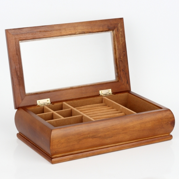 Šperkovnica drevená so skleneným vekom 28x17x8cm
