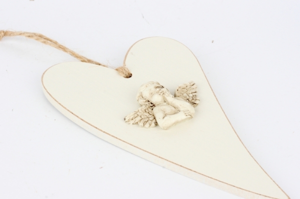 Srdce s anjelom drevené 17x10cm