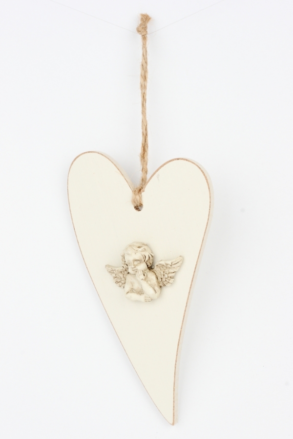 Srdce s anjelom drevené 17x10cm