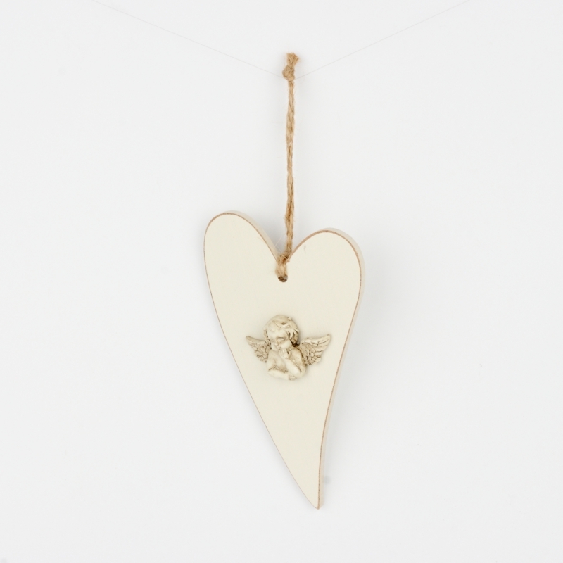 Srdce s anjelom drevené 17x10cm