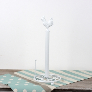 Stojan na kuchynské utierky biely s kohútom 43cm