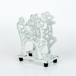 Stojan na obrúsky biely jeleň 10 x 14,5 x 10 cm liatina