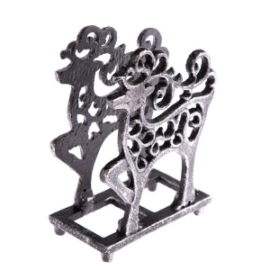 Stojan na obrúsky strieborný jeleň 10 x 14,5 x 10 cm liatina