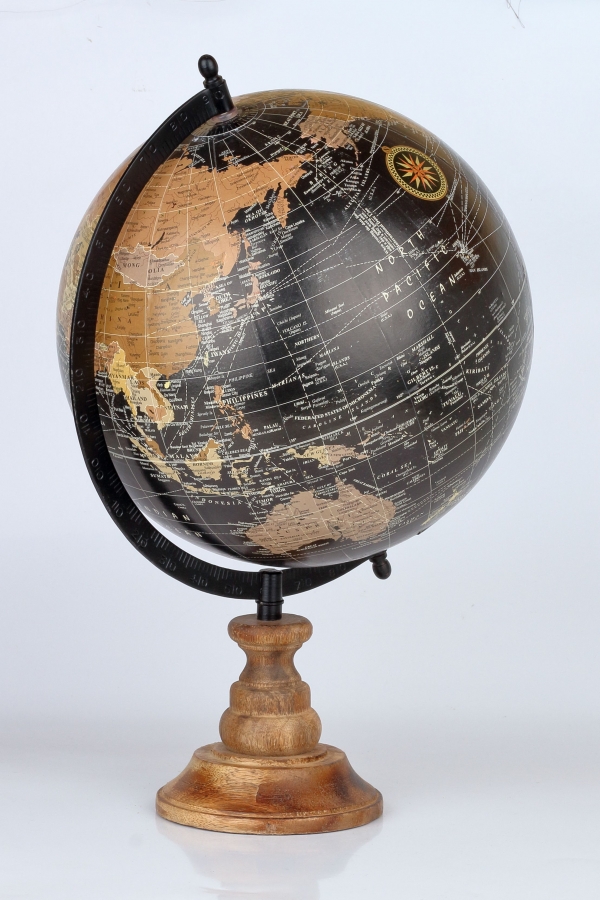 Stolný glóbus na drevenom podstavci čierny 24cm výška 40cm