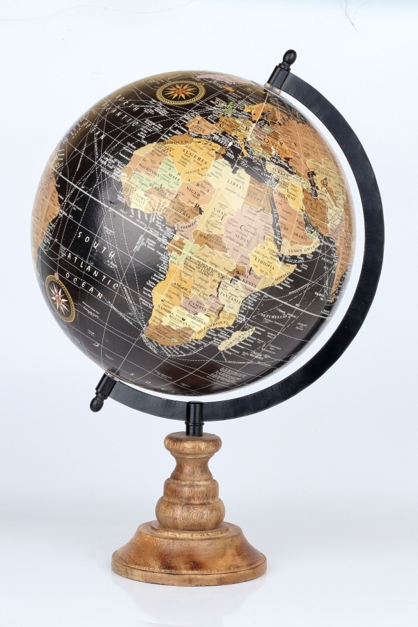 Stolný glóbus na drevenom podstavci čierny 24cm výška 40cm