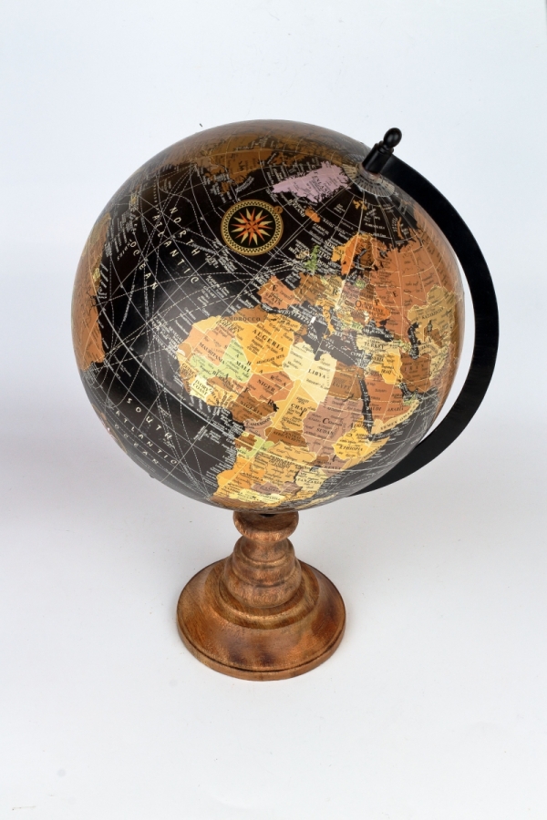 Stolný glóbus na drevenom podstavci čierny 24cm výška 40cm