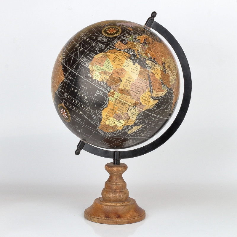 Stolný glóbus na drevenom podstavci čierny 24cm výška 40cm