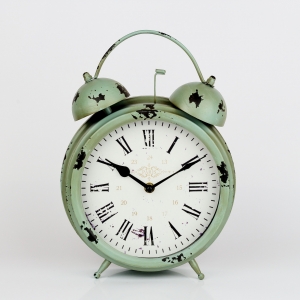 Stolové hodiny / budík s otlčeným vzhľadom zelený 24x8x33cm