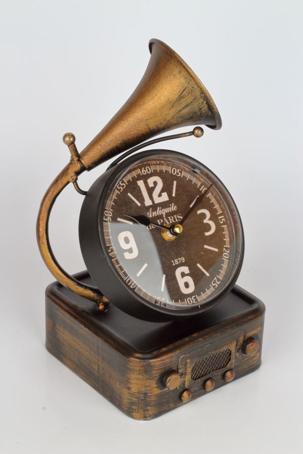 Stolové hodiny gramofón zlatý  16x14,2x26cm