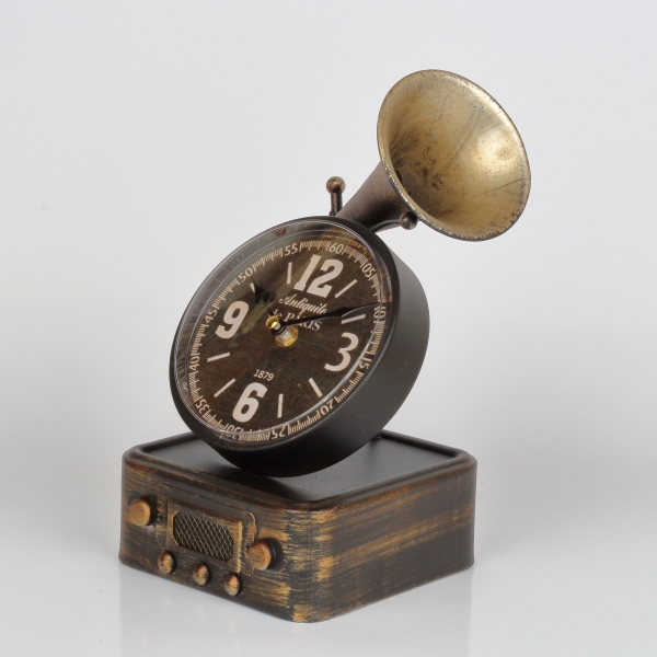 Stolové hodiny gramofón zlatý  16x14,2x26cm