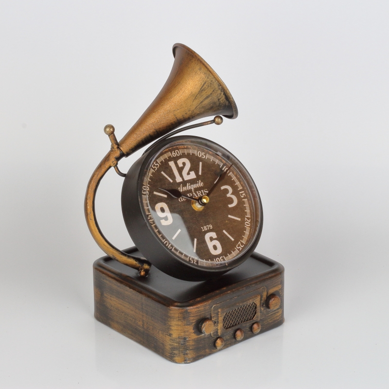 Stolové hodiny gramofón zlatý  16x14,2x26cm