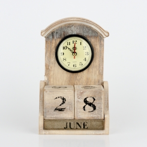 Stolové hodiny s kalendárom prírodnou s patinou 28x14x7cm