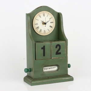 Stolové hodiny s kalendárom zelené 28x14x7cm