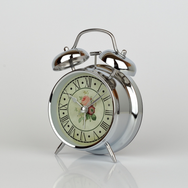 Strieborný stolný hodiny / budík s ruží 12x15cm