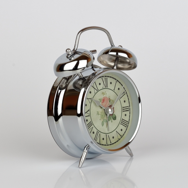 Strieborný stolný hodiny / budík s ruží 12x15cm
