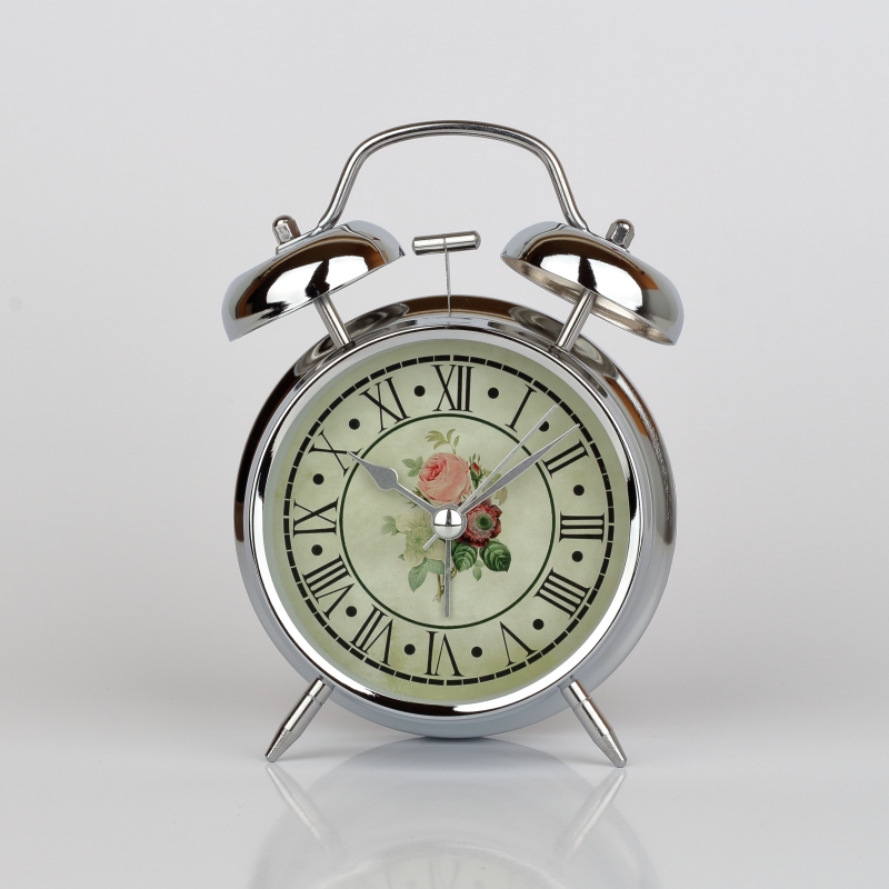 Strieborný stolný hodiny / budík s ruží 12x15cm