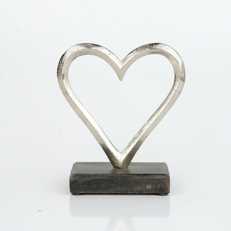 Svadobná dekorácie väčšie srdce 11,5 x 5,1 x 13,6 cm kov a drevo